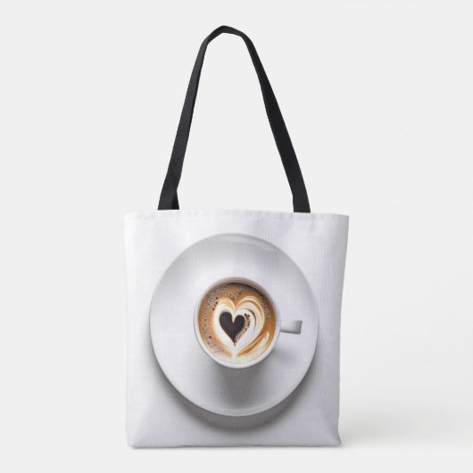 Hart Cappuccino in witte koffiekop Tote Bag (Achterkant)