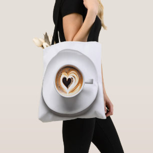 Hart Cappuccino in witte koffiekop Tote Bag