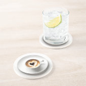 Hart Cappuccino in witte koffiekop Zandsteen Onderzetter (Zijkant)