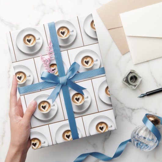 Hart Cappuccino Kopje Op Wit Cadeaupapier (Geschenken)