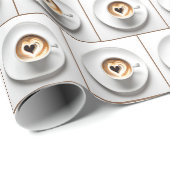Hart Cappuccino Kopje Op Wit Cadeaupapier (Rol Hoek)