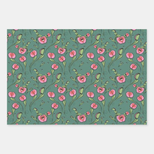 Hart Carnivoor Venus Flytrap Plant Hand-getrokken Inpakpapier Vel (Voorkant 2)