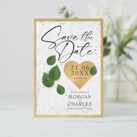 Hart Carving Save The Wedding Date Uitnodiging (Staand voorkant)