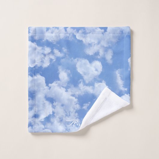 Hart Cloud Sky Leuk Leuk Leuk Modern Blauw Custom Bad Handdoek (Wasdoekje)