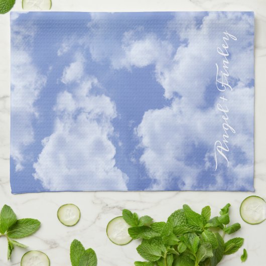 Hart Cloud Sky Leuk Leuk Leuk Modern Blauw Custom  Theedoek (Gevouwen)