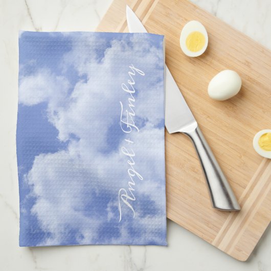 Hart Cloud Sky Leuk Leuk Leuk Modern Blauw Custom  Theedoek (Quarter Fold)