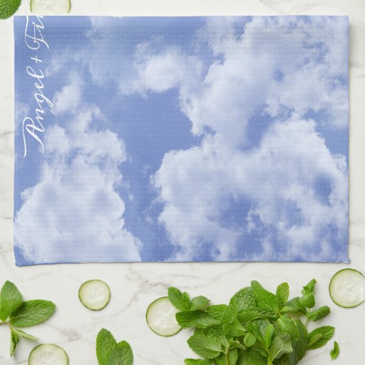 Hart Cloud Sky Leuk Leuk Leuk Modern Blauw Custom Theedoek (Gevouwen)