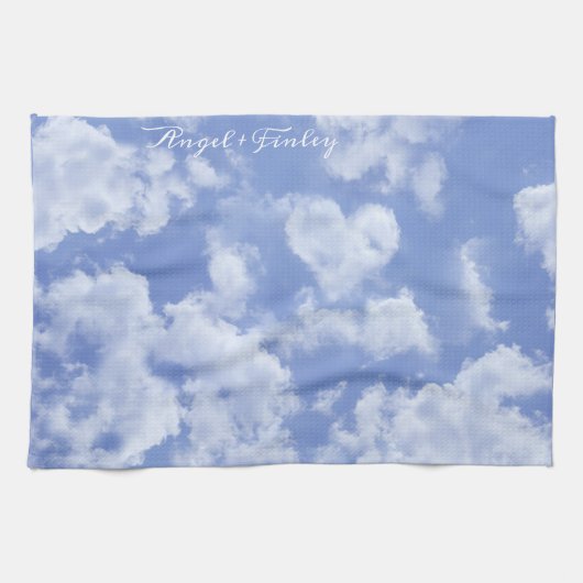 Hart Cloud Sky Leuk Leuk Leuk Modern Blauw Custom Theedoek (Horizontaal)