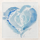 Hart coaster blauw glazen onderzetter (Voorkant)