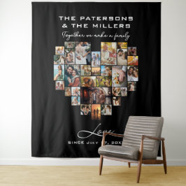 Hart Collage Foto's Familie Jubileum Zwart Wandkleed
