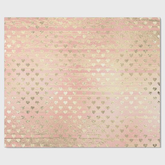 Hart Confetti Metallic Shabby Gold Wood Pink Rose Cadeaupapier (Vlak)