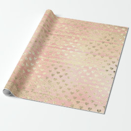 Hart Confetti Metallic Shabby Gold Wood Pink Rose Cadeaupapier