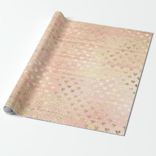 Hart Confetti Metallic Shabby Gold Wood Pink Rose Cadeaupapier