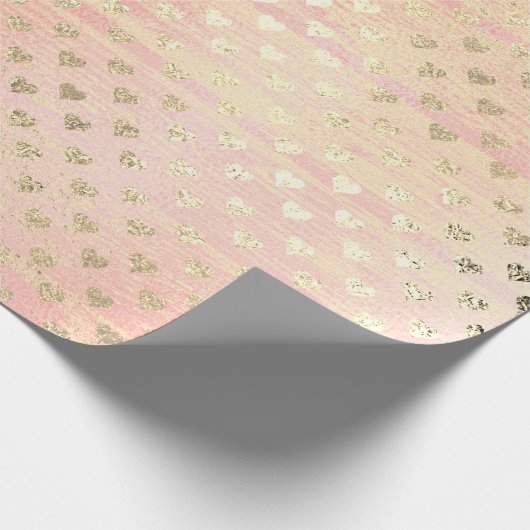 Hart Confetti Metallic Shabby Gold Wood Pink Rose Cadeaupapier (Hoek)