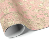 Hart Confetti Metallic Shabby Gold Wood Pink Rose Cadeaupapier (Rol Hoek)