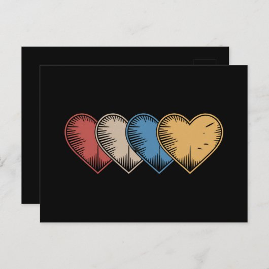  hart Cool Retro Valentijnsdag Cadeaus Briefkaart (Voorkant / Achterkant)