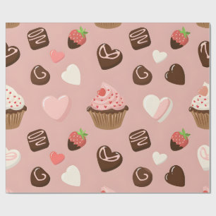 Hart Cupcake Chocolade Valentijn Verpakking Cadeaupapier