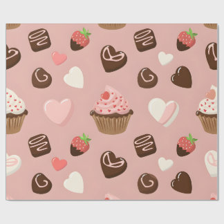 Hart Cupcake Chocolade Valentijn Verpakking Cadeaupapier