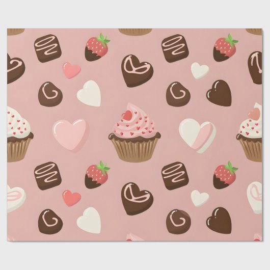 Hart Cupcake Chocolade Valentijn Verpakking Cadeaupapier (Vlak)