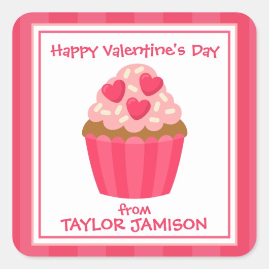 Hart Cupcake Gepersonaliseerde Valentijns Stickers (Voorkant)