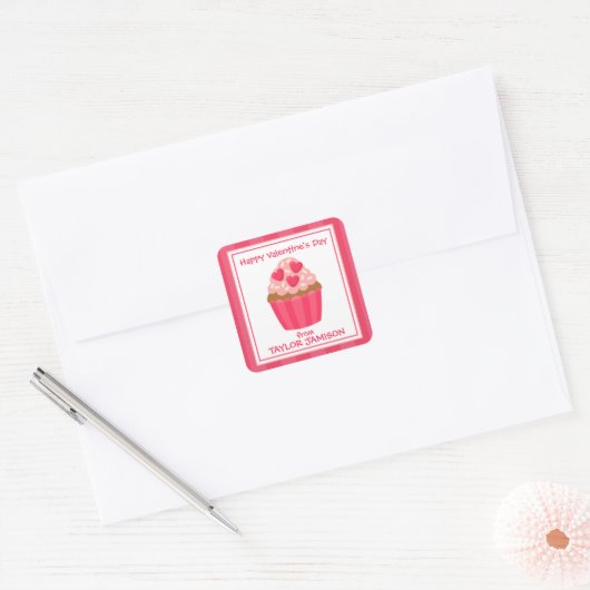 Hart Cupcake Gepersonaliseerde Valentijns Stickers (Envelop)