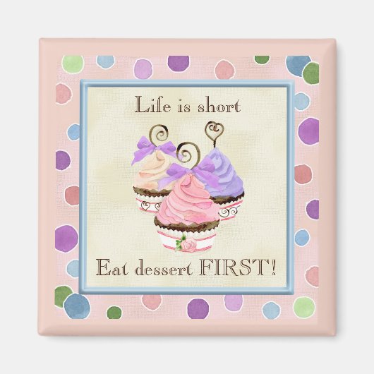 Hart Cupcake Trio, het leven is kort - Magneet (Voorkant)