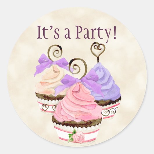 Hart Cupcake Verjaardagsfeest Uitnodiging Seal Ronde Sticker (Voorkant)