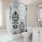 Hart Damask Art I Zwart Grijs Wit Douchegordijn (In situ)