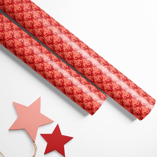 Hart Damask Rood & Koraal Cadeaupapier