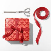 Hart Damask Rood & Koraal Cadeaupapier