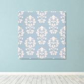 Hart Damast Grote Ptn II Roze op Blauw Canvas Afdruk (Insitu (Houten vloer))