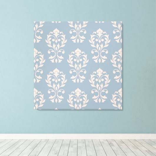 Hart Damast Grote Ptn II Roze op Blauw Canvas Afdruk (Insitu (Houten vloer))