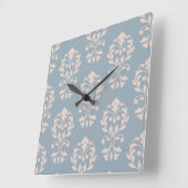 Hart Damast Grote Ptn II Roze op Blauw Vierkante Klok (Hoek)