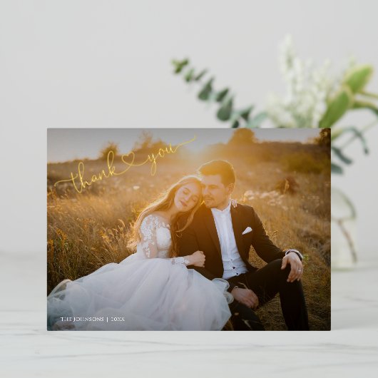 Hart Dank Je Goud Calligraphy 2 Foto Folie Holi Folie Feestdagenkaart (Staand Voorkant)