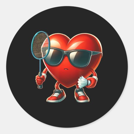 Hart dat badminton speelt Valentijnsdag Valentijn Ronde Sticker (Voorkant)