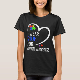 Hart dat ik blauw draag voor Autisme Bewustzijn Mo T-shirt