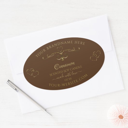  hart decoratieve goudblaasjes op bruin ovale sticker (Envelop)