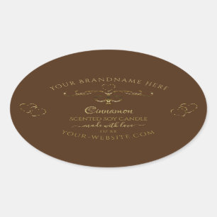 hart decoratieve goudblaasjes op bruin ovale sticker