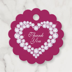 Hart diamanten op rood roze dank u bruiloft bedankjes labels