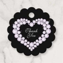 Hart diamanten op zwart dank u bruiloft bedankjes labels