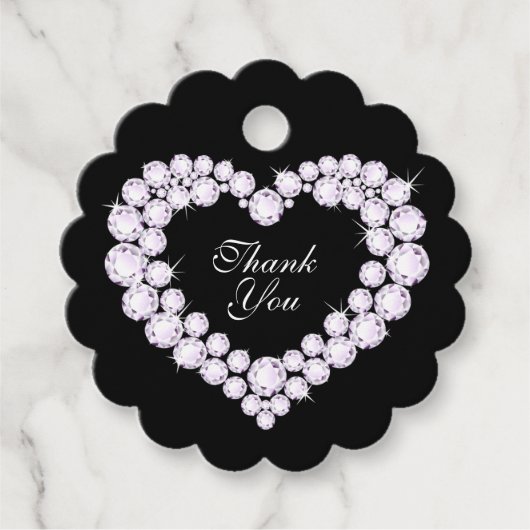 Hart diamanten op zwart dank u bruiloft bedankjes labels (Voorkant)