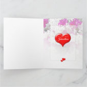 Hart diepe rood valentijn op bloemachtig roze wit kaart (Binnen)