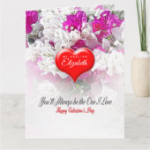 Hart diepe rood valentijn op bloemachtig roze wit kaart (Voorkant)