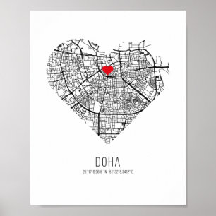 Hart-Doha-hoofdkaart (Qatar) Poster