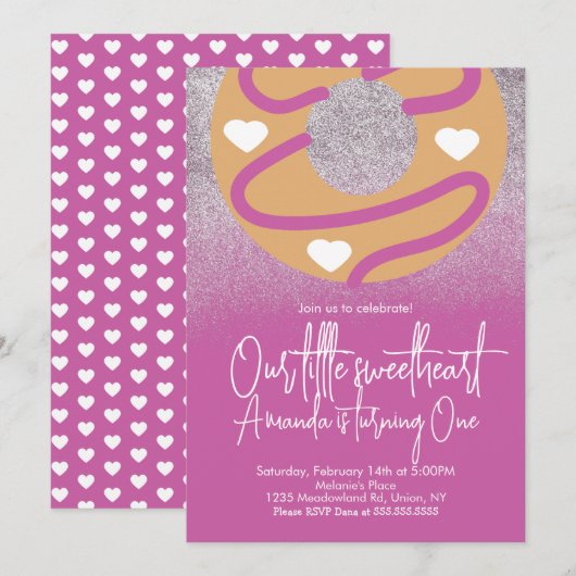 Hart Donuts Nep Glitter Valentijnsdag Kaart (Voorkant / Achterkant)