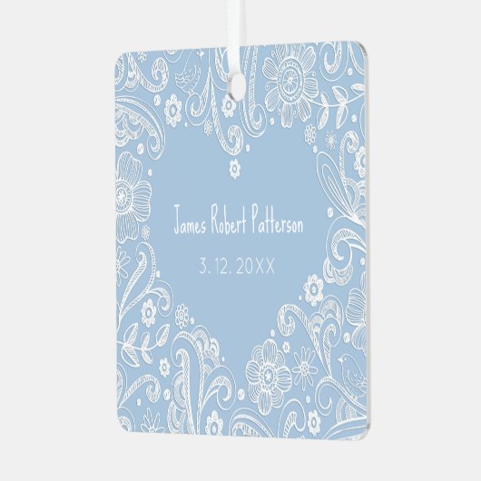 Hart Doodle Baby Jongen Naam Verjaardag Bijbel Ver Metalen Ornament (Voorkant links)