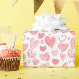 Hart Doodle Schetsen Op Wit Cadeaupapier