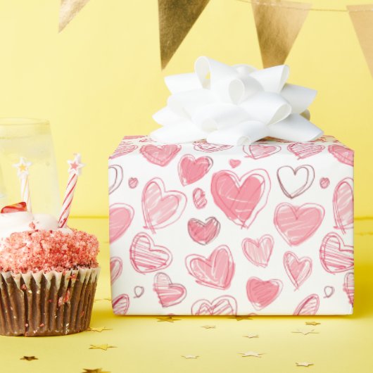 Hart Doodle Schetsen Op Wit Cadeaupapier (Verjaardagsfeest)