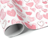 Hart Doodle Schetsen Op Wit Cadeaupapier (Rol Hoek)