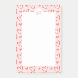 Hart doodles in roze & rood met naam initiaal post-it® notes